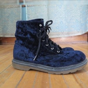 1990s #Y2K Navy Blue #Velvet #Combat Lace Up Boots Platform Military motorcycle